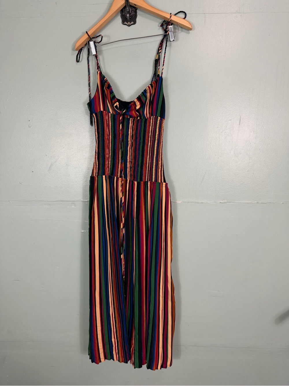 Farm Rio Pipa Stripes Midi Dress Rainbow Smocked Sundress Small - Picture 2 of 10
